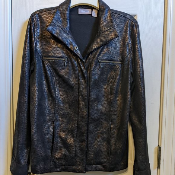Chico's Black and Brown Snakeskin Print Jacket Faux Leather Look Pockets - Picture 1 of 11